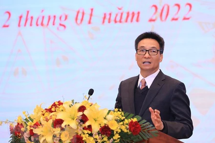 Phó Thủ tướng Vũ Đức Đam dự Hội nghị “Triển khai nhiệm vụ lao động, người có công và xã hội năm 2022”. (Ảnh: Hoàng Hiếu/TTXVN)