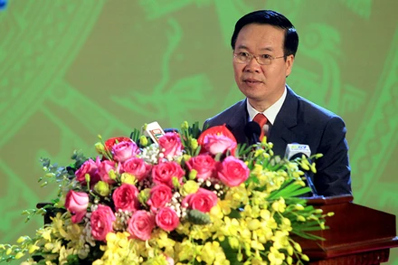 Đồng chí Võ Văn Thưởng, Ủy viên Bộ Chính trị, Thường trực Ban Bí thư, phát biểu tại Lễ kỷ niệm. (Ảnh: ANH TÚ) 