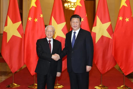 Tổng Bí thư Nguyễn Phú Trọng và Tổng Bí thư, Chủ tịch nước Trung Quốc Tập Cận Bình. Ảnh: TTXVN