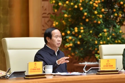 Phó Thủ tướng Lê Văn Thành phát biểu kết luận Hội nghị tổng kết công tác chỉ đạo điều hành năm 2021 và triển khai nhiệm vụ trọng tâm năm 2022 của Ban Chỉ đạo quốc gia về Phòng chống Thiên tai và Ủy ban quốc gia Ứng phó sự cố thiên tai và Tìm kiếm cứu nạn. Ảnh: VGP