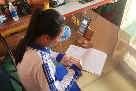 Học sinh thành phố Cần Thơ trong giờ học trực tuyến tại nhà.
