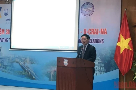 Ông Đặng Văn Chiến, Chủ tịch Hội hữu nghị Việt Nam-Ukraine phát biểu tại buổi lễ.