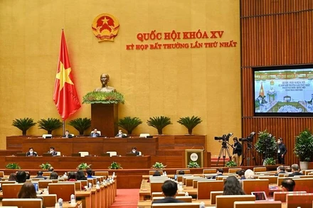 Các đại biểu Quốc hội tham dự phiên thảo luận tại điểm cầu hội trường Diên Hồng chiều 10/1. (Ảnh: Linh Khoa)