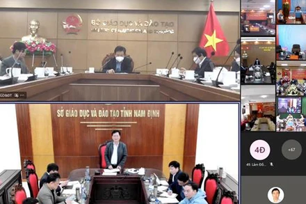 Hội nghị được thực hiện bằng hình thức trực tuyến. (Nguồn: Bộ Giáo dục và Đào tạo)