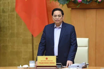 Thủ tướng Phạm Minh Chính phát biểu chỉ đạo cuộc họp. (Ảnh: TRẦN HẢI)