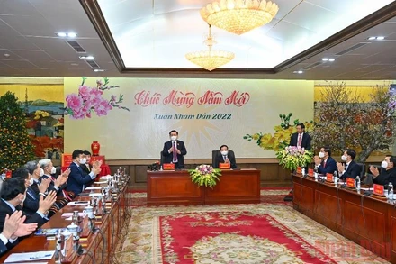 Chủ tịch Quốc hội Vương Đình Huệ dự và chủ trì buổi làm việc với lãnh đạo chủ chốt thành phố Hải Phòng. (Ảnh: Duy Linh) 