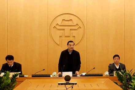 Chủ tịch UBND TP Hà Nội Chu Ngọc Anh phát biểu tại cuộc họp.