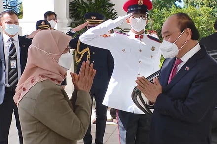 Chủ tịch nước Nguyễn Xuân Phúc hội kiến Hội kiến Tổng thống Singapore Halimah Yacob.