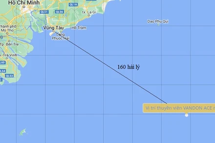 Vị trí thuyền viên tàu VANDON ACE rời tàu cách Đông Nam Vũng Tàu 160 hải lý.