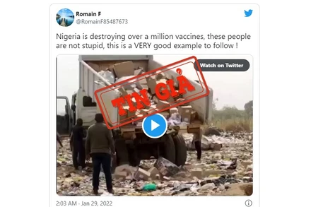 Ảnh chụp màn hình một bài đăng trên mạng xã hội Twitter đưa thông tin sai lệch về việc tiêu hủy vaccine Covid-19 ở Nigeria. 