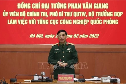 Đại tướng Phan Văn Giang phát biểu tại buổi làm việc. (Ảnh: TTXVN)