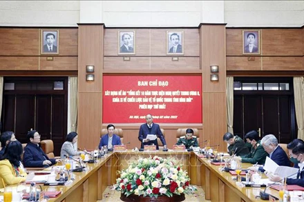 Chủ tịch nước Nguyễn Xuân Phúc phát biểu tại phiên họp. (Ảnh: TTXVN)