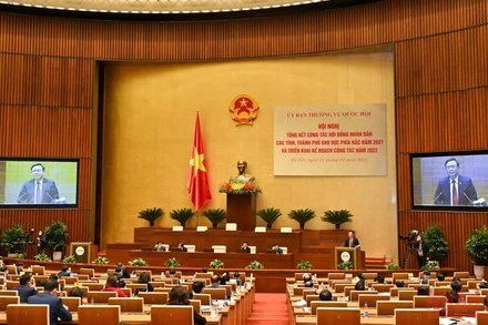 Quang cảnh Hội nghị tổng kết công tác HĐND các tỉnh, thành phố khu vực phía bắc năm 2021 và triển khai kế hoạch công tác năm 2022. 