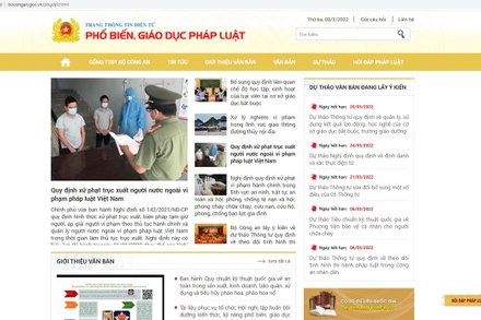 Giao diện Trang Thông tin điện tử phổ biến, giáo dục pháp luật của Bộ Công an.