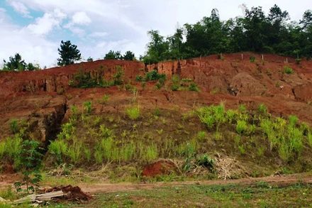 Vị trí sạt lở phía sau Trung tâm y tế huyện Ba Bể. 