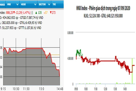 Diễn biến VN-Index và HNX-Index, phiên giao dịch ngày 7-9. 