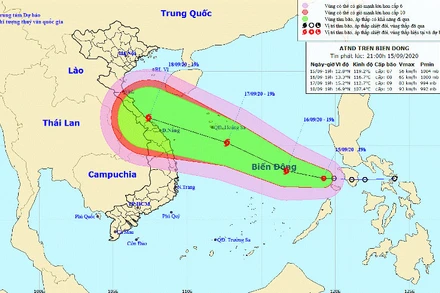 Vị trí và hướng di chuyển của áp thấp nhiệt đới. (Nguồn: kttv.gov.vn)