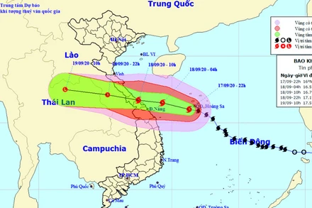 Vị trí và hướng di chuyển của bão số 5. (Nguồn: kttv.gov.vn)