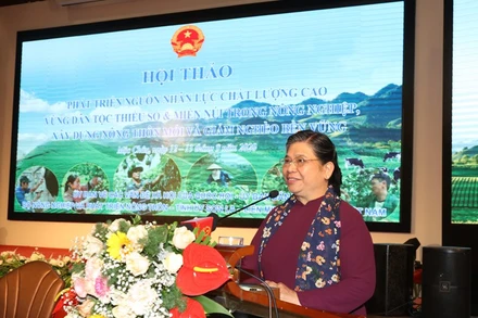 Ủy viên Bộ Chính trị, Phó Chủ tịch Thường trực Quốc hội Tòng Thị Phóng phát biểu tại hội thảo.