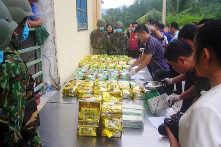 BĐBP Hà Tĩnh phối hợp các lực lượng kiểm đếm tang vật.