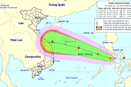 Vị trí và hướng di chuyển của áp thấp nhiệt đới. (Nguồn: kttv.gov.vn)
