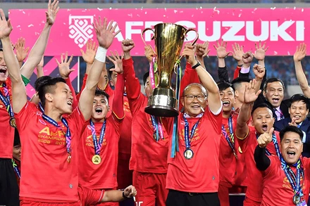 Thầy trò HLV Park Hang-seo sẽ bắt đầu hành trình bảo vệ ngôi vô địch vào tháng 4-2021. (Ảnh: VFF)