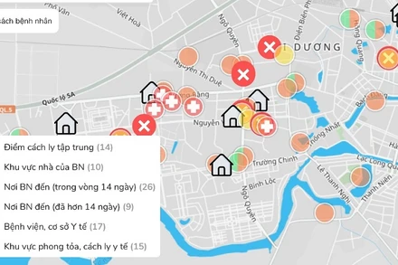Thông tin dịch tễ về Covid-19 ở Hải Dương được thể hiện trên bản đồ.