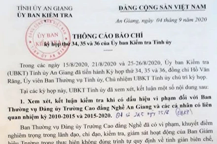 An Giang cảnh cáo và khiển trách sáu đảng viên