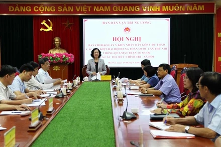 Đồng chí Trương Thị Mai, Ủy viên Bộ Chính trị, Bí thư T.Ư Đảng, Trưởng Ban Dân vận T.Ư, Trưởng Ban Chỉ đạo chủ trì Hội nghị. (Ảnh: QĐND)