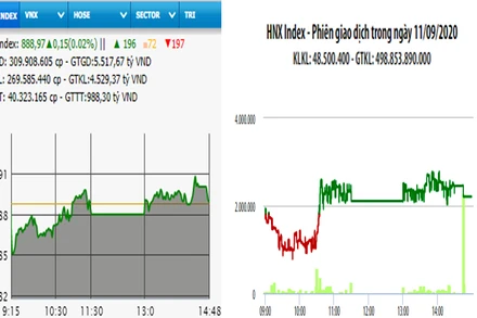 Diễn biến VN-Index và HNX-Index, phiên giao dịch ngày 11-9. 