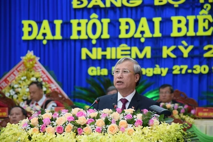  Đồng chí Trần Quốc Vượng, Ủy viên Bộ Chính trị, Thường trực Ban Bí thư T.Ư Đảng phát biểu chỉ đạo Đại hội.