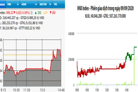 Diễn biến VN-Index và HNX-Index, phiên giao dịch ngày 9-9. 