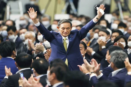 Ông Suga vượt qua cuộc bỏ phiếu tại Quốc hội Nhật Bản, trở thành người kế nhiệm ông Shinzo Abe. (Ảnh: Kyodo News)