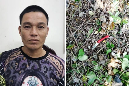 Nghi can Đinh Đình Dũng cùng hung khí gây án. (Ảnh: Công an cung cấp)