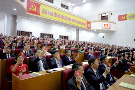 Các đại biểu biểu quyết thông qua Nghị quyết Đại hội. 