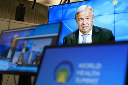 Tổng Thư ký Liên hợp quốc Antonio Guterres gửi thông điệp tới hội nghị. (Ảnh: Worldhealthsummit)