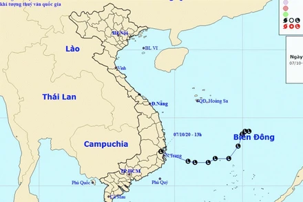 Vị trí và hướng di chuyển của vùng áp thấp. (Nguồn: kttv.gov.vn)