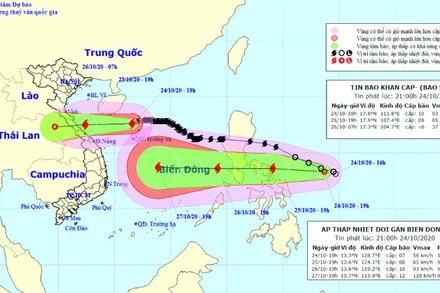 Vị trí và hướng di chuyển của áp thấp nhiệt đới (hình dưới). (Nguồn: kttv.gov.vn)