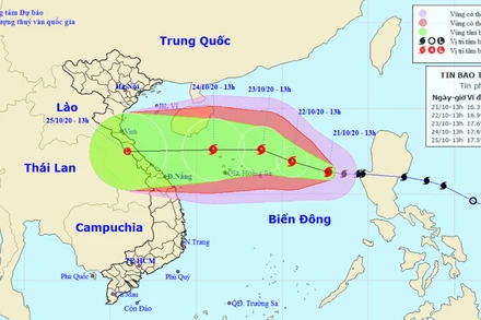 Vị trí và hướng di chuyển của bão số 8. (Nguồn: kttv.gov.vn)