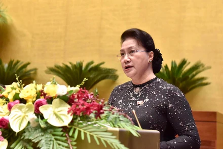 Chủ tịch Quốc hội Nguyễn Thị Kim Ngân phát biểu khai mạc Kỳ họp thứ 10, Quốc hội khóa XIV, sáng 20-10. Ảnh: QUANG HOÀNG