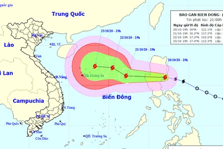 Vị trí và hướng di chuyển của bão Saudel. (Nguồn: kttv.gov.vn)