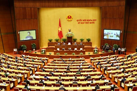 Quang cảnh Phòng họp Diên Hồng tại phiên khai mạc Kỳ họp thứ 10, Quốc hội khóa XIV. Ảnh: QUANG HOÀNG