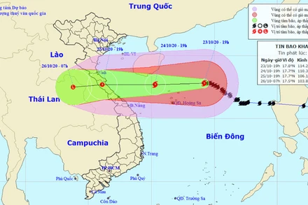 Vị trí và hướng di chuyển của bão số 8. (Nguồn: kttv.gov.vn)