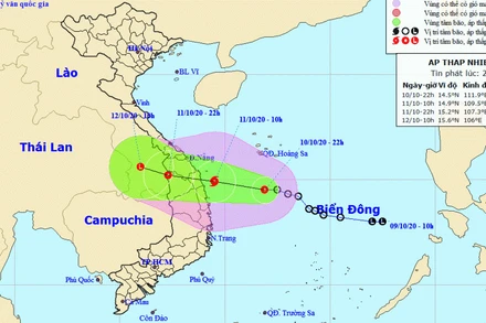 Vị trí và hướng di chuyển của áp thấp nhiệt đới. (Nguồn: kttv.gov.vn)