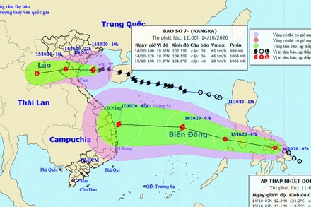 Vị trí và hướng di chuyển của bão số 7. (Nguồn: kttv.gov.vn)