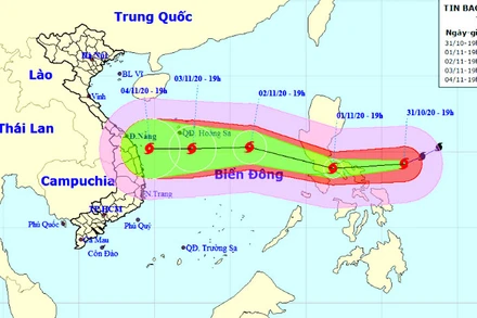Vị trí và hướng di chuyển của siêu bão Goni. (Nguồn: nchmf.gov.vn)