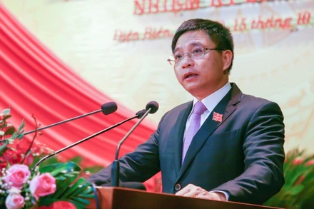 Đồng chí Nguyễn Văn Thắng, Bí thư Tỉnh ủy Điện Biên nhiệm kỳ 2020 - 2025 phát biểu tại Đại hội.