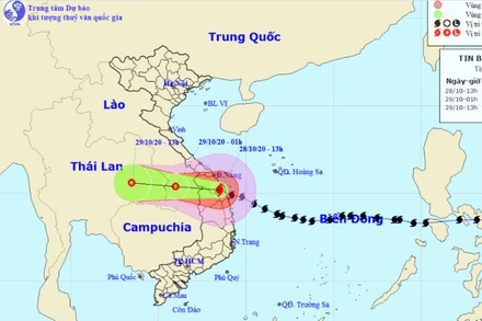 Vị trí và hướng di chuyển của bão số 9. (Nguồn: nchmf.gov.vn)