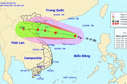 Vị trí và hướng di chuyển của bão số 7. (Nguồn: kttv.gov.vn)