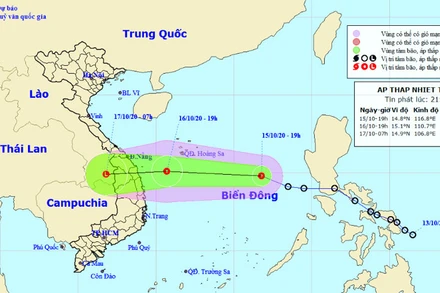 Vị trí và hướng di chuyển của áp thấp nhiệt đới. (Nguồn: kttv.gov.vn)